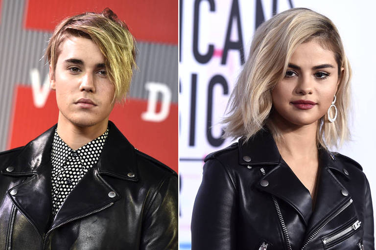 Internautas usaram essas imagens para comparar o look dos famosos. Na montagem, a foto de Bieber é do MTV Video Awards de 2015 e a de Selena é do American Music Awards de 2017