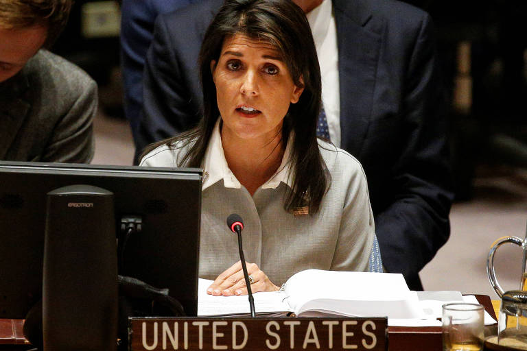 A embaixadora dos EUA na ONU, Nikki Haley, discursa no Conselho de Segurana sobre Jerusalm