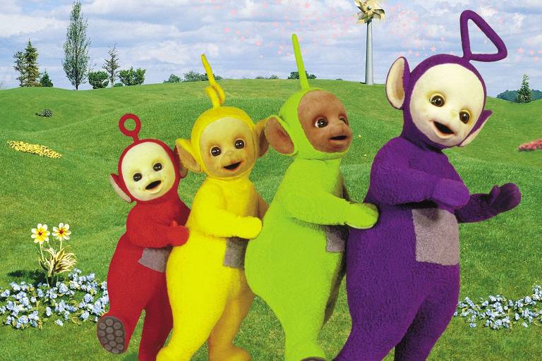 Po, Laa-Laa, Dipsy e Tinky Winky, os quatro bonecos da série infantil "Teletubbies"