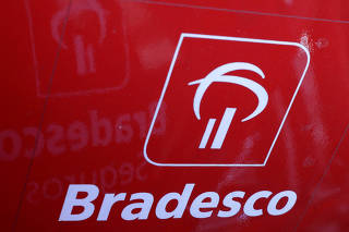 The logo of Brazil's Banco Bradesco is seen at a rental bike service in Sao Paulo