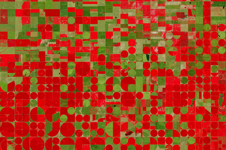 Imagem de satélite em infravermelho mostra atividade agrícola no Kansas, nos EUA