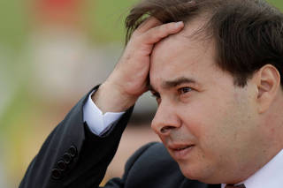 Brazil's Lower House President Rodrigo Maia gestures during an opening session of the Year of the Legislative, in Brasilia