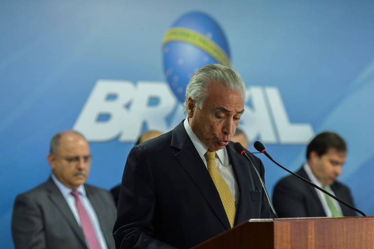 O presidente Michel Temer em discurso durante assinatura de decreto para intervenção no Rio