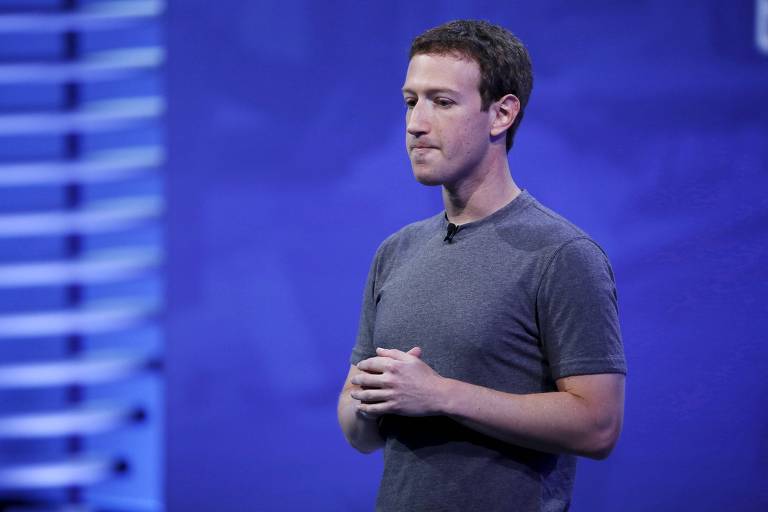 Retrato de Mark Zuckerberg, presidente-executivo do Facebook, durante conferência em San Francisco