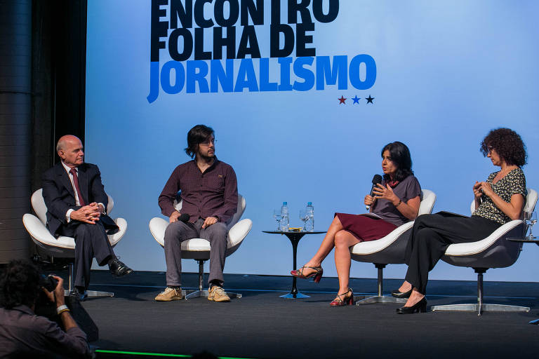 Ricardo Boechat (Bandeirantes), Joel Pinheiro da Fonseca (Folha) e Maria Cristina Fernandes ("Valor"), na ltima mesa do 2 Encontro Folha de Jornalismo