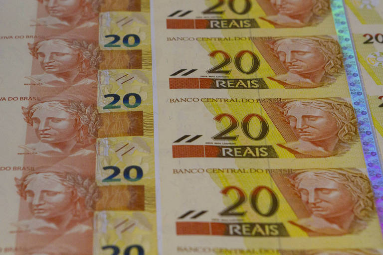 Cédulas de 20 reais na Casa da Moeda do Brasil, em Santa Cruz, na Zona Oeste do Rio de Janeiro