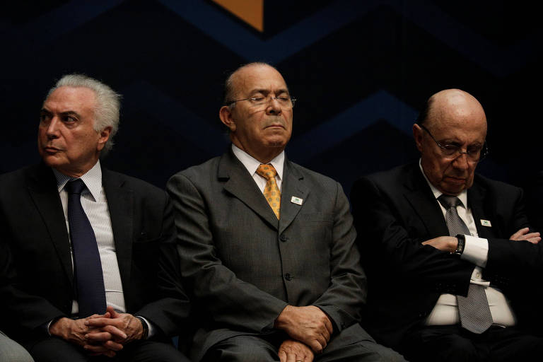 O presidente Michel Temer e os ministros Eliseu Padilha (Casa Civil) e Henrique Meirelles (Fazenda) em evento no Rio