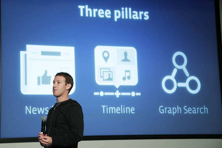 O presidente-executivo do Facebook, Mark Zuckerberg, em evento em Menlo Park, nos Estados Unidos