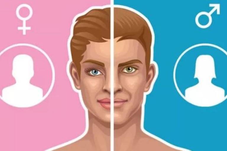 Ilustração de rosto divido entre homem e mulher