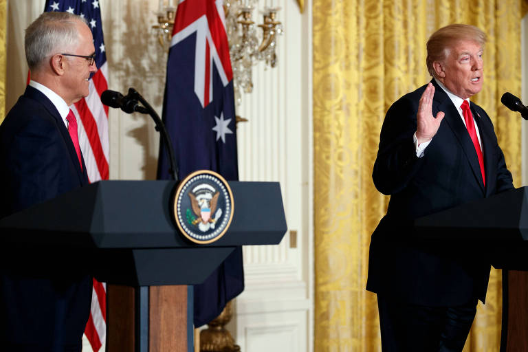 O presidente dos EUA, Donald Trump, participa de conferência na Casa Branca ao lado do primeiro-ministro da Austrália, Malcolm Turnbull
