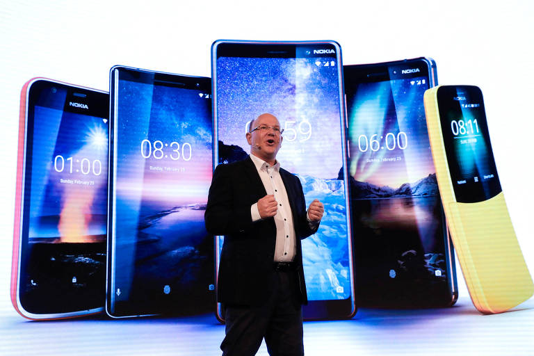 Florian Seiche, CEO da HMD Global (fabricante de produtos da Nokia), apresenta lançamentos da marca na MWC (Mobile World Congress)