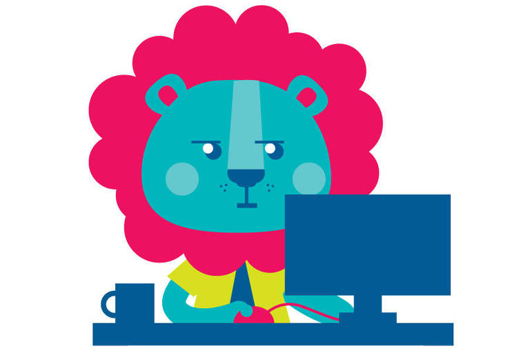 Desenho de uma leão olhando para o computador
