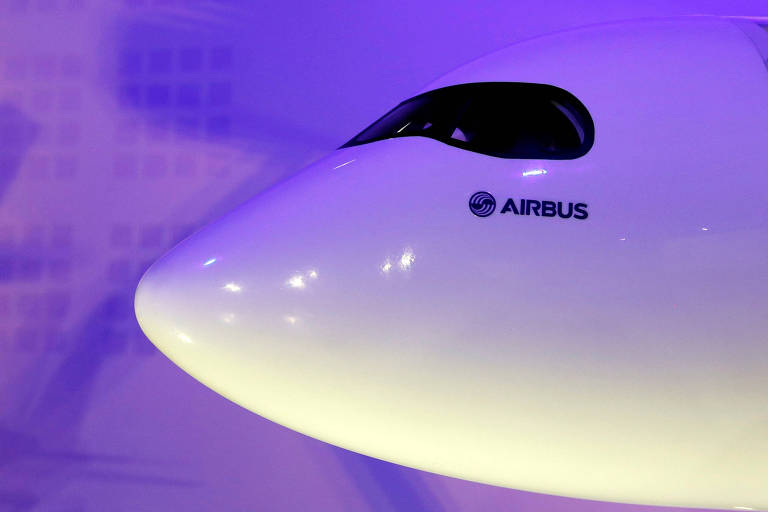 Modelo em escala do Airbus apresentado em Blagnac, na França