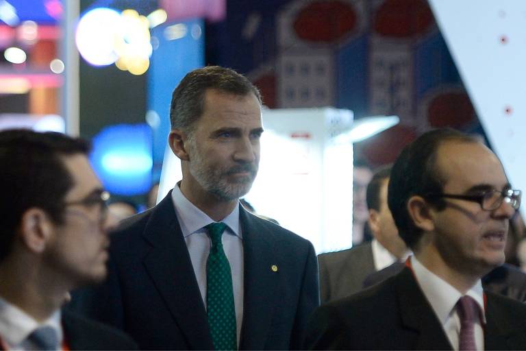 O rei Felipe 6º participa da abertura do Mobile World Congress em Barcelona, na segunda-feira (26)
