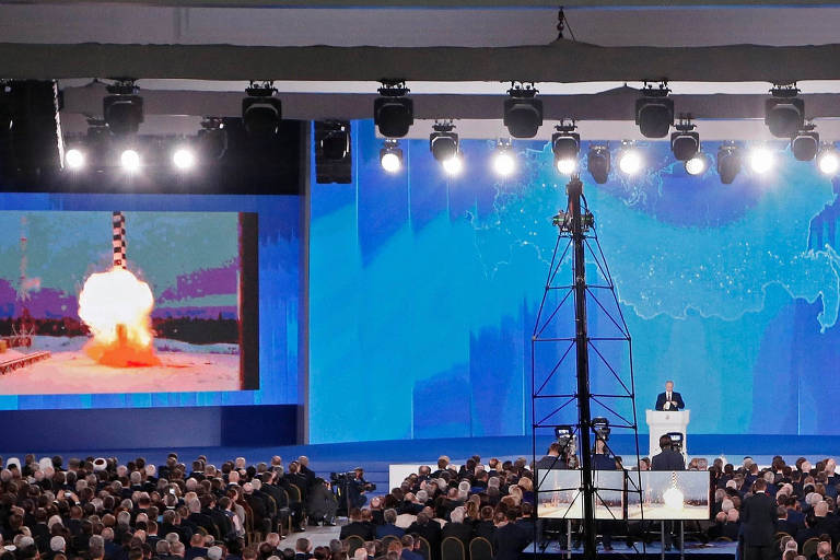 O presidente russo Vladimir Putin durante discurso