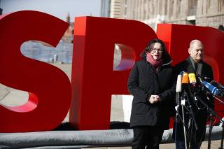 Nahles and Scholz of Social Democratic Party (SPD) gives a statement in Berlin