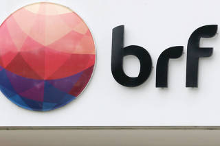 FILE PHOTO: A meatpacking company BRF SA's logo is pictured in Sao Paulo
