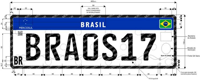 Novo modelo de placa que será adotado pelo Brasil