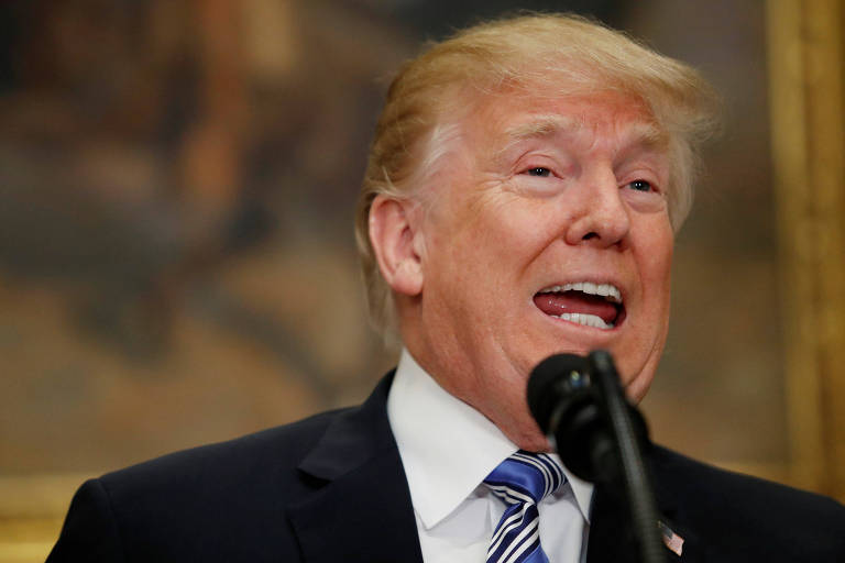 O presidente dos EUA, Donald Trump, participa do anúncio das tarifas do aço e do alumínio na Casa Branca em Washington