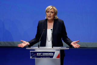 Marine Le Pen, National Front  (FN) political party leader, announces the new staff, during National Front's congress in Lille