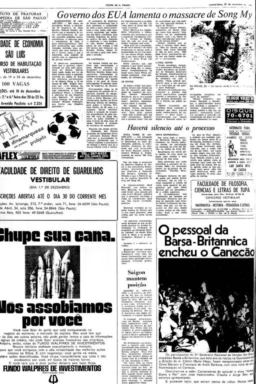 Em 27 de novembro de 1969, Folha publicou reportagem após massacre vir à tona. 