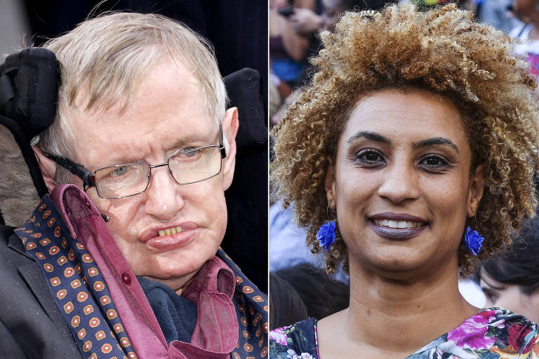 O astrofísico Stephen Hawking e a vereadora  Marielle Franco (PSOL-RJ), que morreram na semana passada
