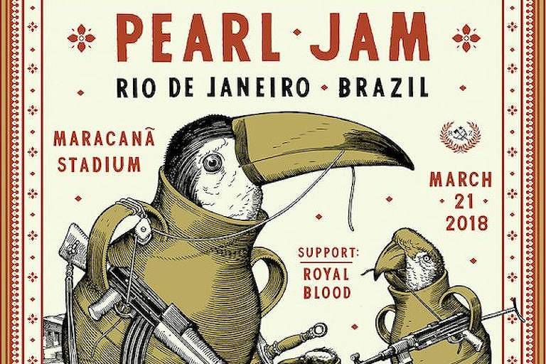 Pearl Jam divulga cartaz com pássaros armados em favela carioca