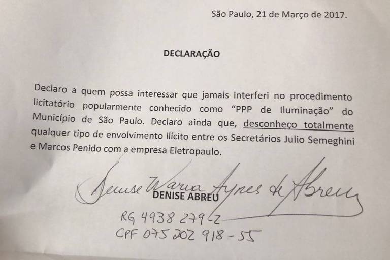 Declaração da ex diretora do Ilume Denise Abreu