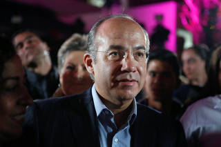 Former Mexican president Calderon attends an event where his wife Zavala, presidential independent pre-candidate, thanks her campaign staff for helping her to collect citizen's signatures for the electoral authority in Mexico City