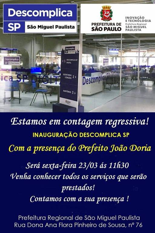 Convite para evento com prefeito João Doria em São Miguel Paulista, na zona leste