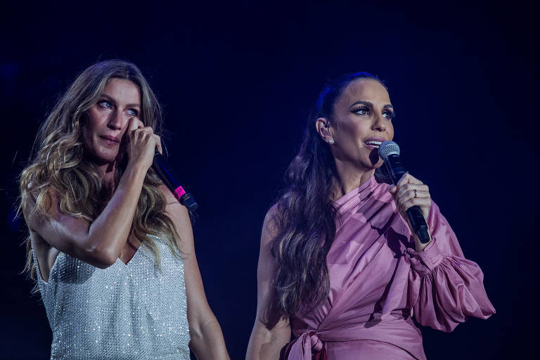 Gisele Bündchen e a cantora Ivete Sangalo na abertura do palco Mundo, no primeiro dia do Rock in Rio 2017