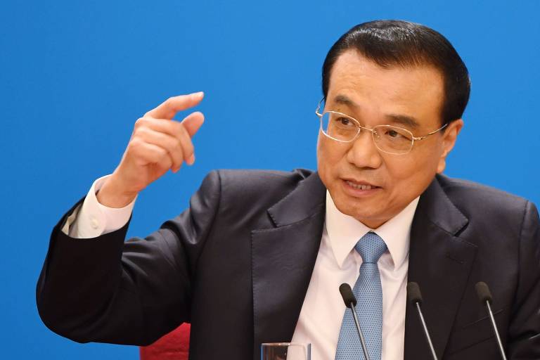 O primeiro-ministro da China, Li Keqiang, durante conferência em Pequim