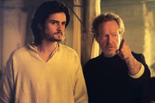 Orlando Bloom and director Ridley Scott on the set of Kingdom of Heaven