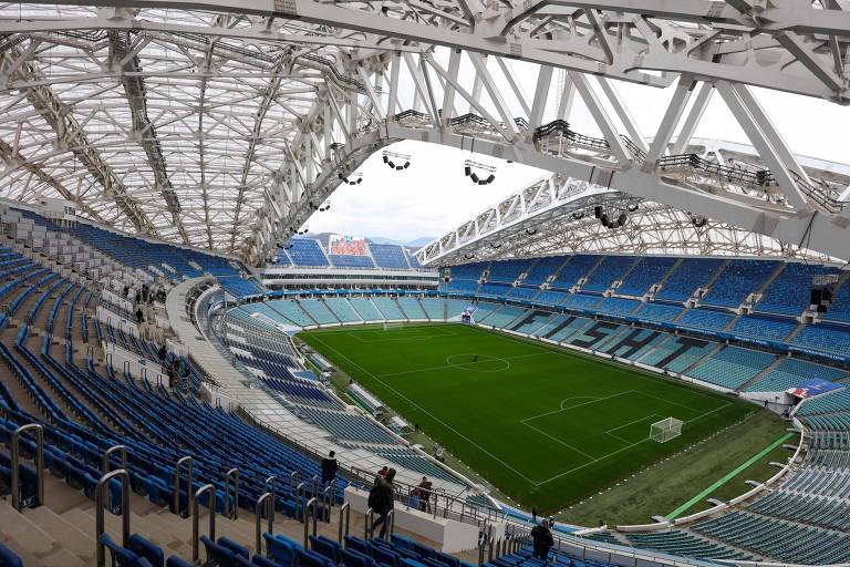Vista do estádio Olímpico de Fisht, em Sochi, construído para os Jogos de Inverno de 2014 e que receberá seis partidas da Copa