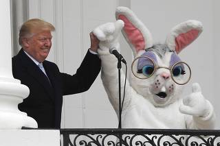 President Donald Trump attends the annual White House Easter Egg Roll on the South Lawn of the White House in Washington