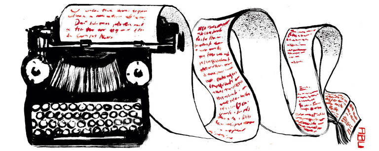 Papel em uma máquina de escrever que vira um livro na outra ponta