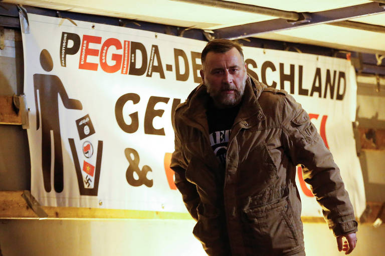  Lutz Bachmann, líder do movimento anti-imigração Pegida, em Dresden, Alemanha
