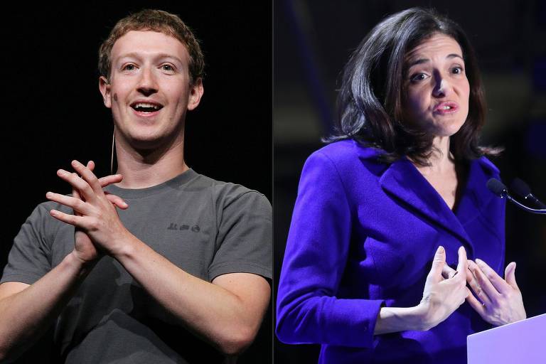 Em combinação de fotos, o executivo-chefe do Facebook, Mark Zuckerberg (esq.), e a diretora de operações da empresa, Sheryl Sandberg