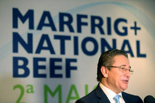 Eduardo Miron, CFO of Marfrig Global Foods SA, attends a news conference in Sao Paulo