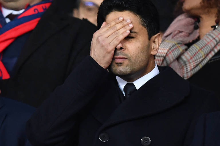 Nasser Al-Khelaifi, presidente do PSG, durante a derrota de sua equipe para Real Madrid, na Liga dos Campeões