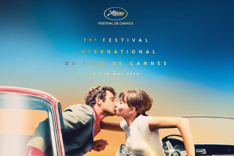 Pôster da edição de 2018 do Festival de Cannes com Jean-Paul Belmondo e Anna Karina, em cena do filme "O Demônio das Onze Horas", de Jean-Luc Godard
