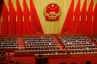 Chinese President Xi Jinping speaks at the closing session of the NPC at the Great Hall of the People in Beijing