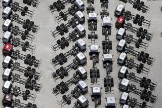 File photo of new Ford trucks at a parking lot of the Ford factory in Sao Bernardo do Campo