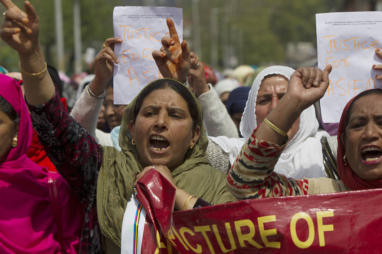 Protestos na Índia após estupro e assinato, em 2018