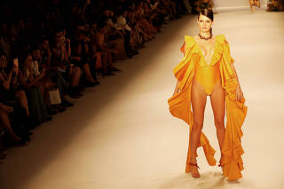 Model presents a creation from the Agua de Coco por Liana Thomaz collection during the Sao Paulo Fashion Week