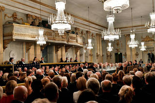 FILE PHOTO: A general view of the Swedish Academy's annual meeting at the Old Stock Exchange building in Stockholm