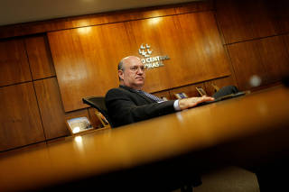 Brazil's Central Bank President Ilan Goldfajn looks on during an interview with Reuters in Brasilia