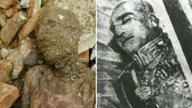 À esquerda, a múmia que seria de Reza Xá; à direita, o corpo do monarca iraniano