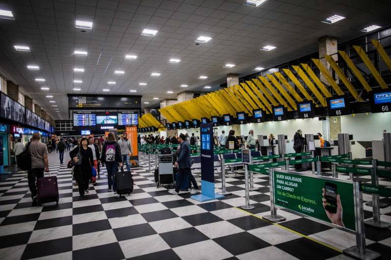 Área de check in no aeroporto de Congonhas, em São Paulo