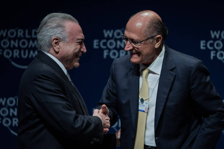 O presidente Michel Temer e o ex-governador Geraldo Alckmin no evento Opening Plenary, durante o Fórum Econômico Mundial em São Paulo